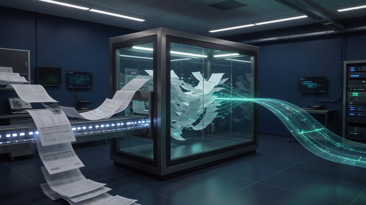 Files enter a lab machine and leave as a thin stream.